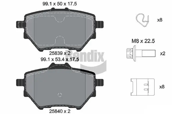 Bremsbelagsatz, Scheibenbremse Hinterachse BENDIX Braking BPD1158