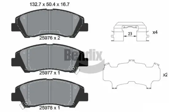 Bremsbelagsatz, Scheibenbremse Vorderachse BENDIX Braking BPD1476 Bild Bremsbelagsatz, Scheibenbremse Vorderachse BENDIX Braking BPD1476