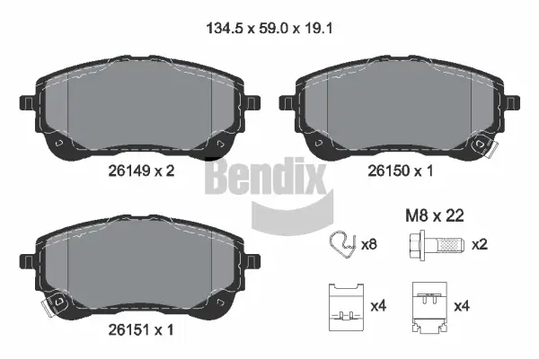 Bremsbelagsatz, Scheibenbremse Vorderachse BENDIX Braking BPD2477