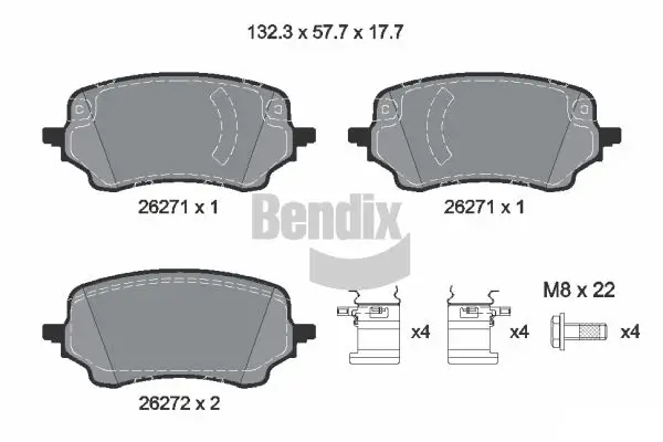 Bremsbelagsatz, Scheibenbremse Vorderachse BENDIX Braking BPD1651