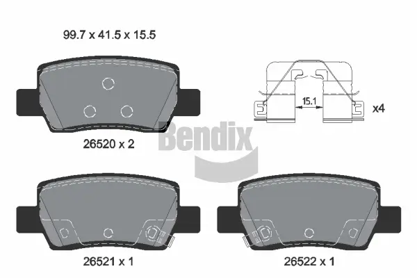 Bremsbelagsatz, Scheibenbremse Hinterachse BENDIX Braking BPD2503