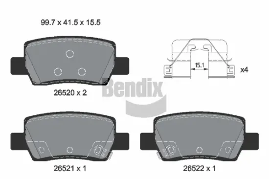Bremsbelagsatz, Scheibenbremse Hinterachse BENDIX Braking BPD2503 Bild Bremsbelagsatz, Scheibenbremse Hinterachse BENDIX Braking BPD2503