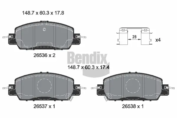 Bremsbelagsatz, Scheibenbremse Vorderachse BENDIX Braking BPD2413