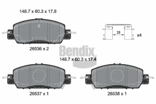 Bremsbelagsatz, Scheibenbremse Vorderachse BENDIX Braking BPD2413 Bild Bremsbelagsatz, Scheibenbremse Vorderachse BENDIX Braking BPD2413