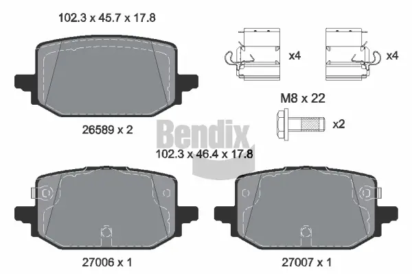 Bremsbelagsatz, Scheibenbremse Hinterachse BENDIX Braking BPD2526
