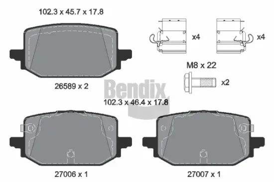 Bremsbelagsatz, Scheibenbremse Hinterachse BENDIX Braking BPD2526 Bild Bremsbelagsatz, Scheibenbremse Hinterachse BENDIX Braking BPD2526
