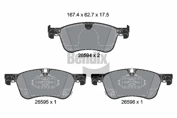 Bremsbelagsatz, Scheibenbremse Vorderachse BENDIX Braking BPD2525