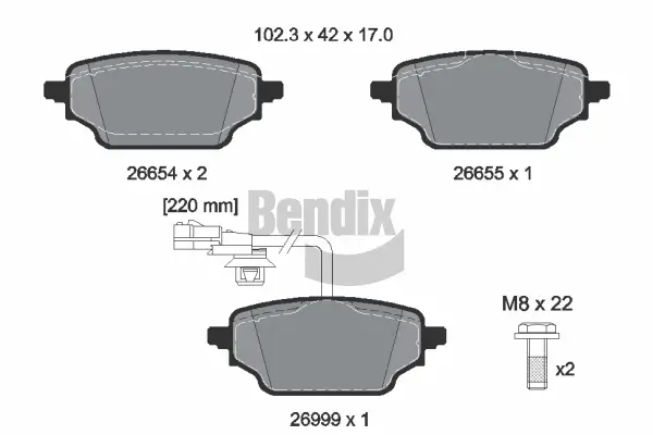 Bremsbelagsatz, Scheibenbremse Hinterachse BENDIX Braking BPD2654