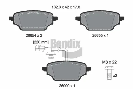 Bremsbelagsatz, Scheibenbremse Hinterachse BENDIX Braking BPD2654 Bild Bremsbelagsatz, Scheibenbremse Hinterachse BENDIX Braking BPD2654
