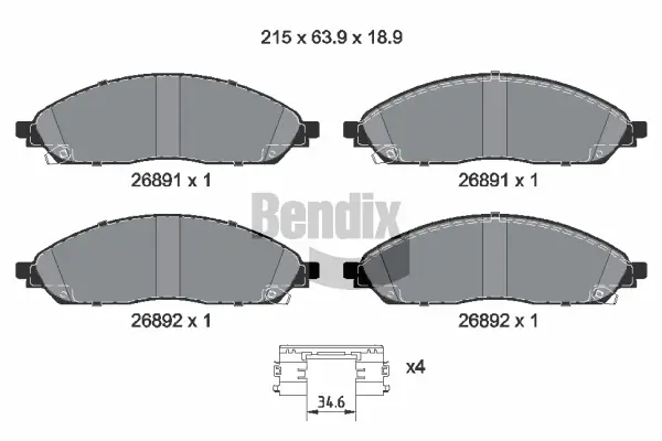 Bremsbelagsatz, Scheibenbremse Vorderachse BENDIX Braking BPD2544