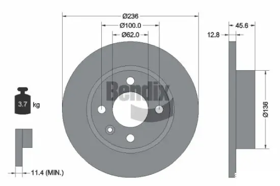 Bremsscheibe Vorderachse BENDIX Braking BDS1809 Bild Bremsscheibe Vorderachse BENDIX Braking BDS1809