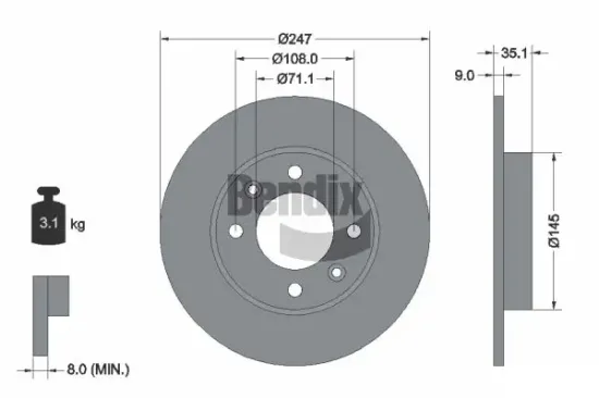 Bremsscheibe Hinterachse BENDIX Braking BDS1056 Bild Bremsscheibe Hinterachse BENDIX Braking BDS1056