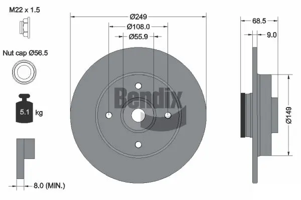 Bremsscheibe Hinterachse BENDIX Braking BDS1088