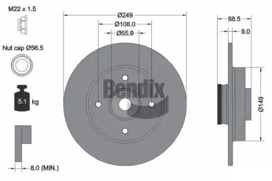 Bremsscheibe Hinterachse BENDIX Braking BDS1088 Bild Bremsscheibe Hinterachse BENDIX Braking BDS1088