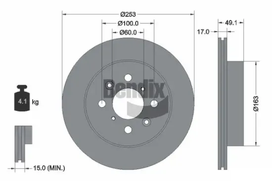 Bremsscheibe BENDIX Braking BDS1252 Bild Bremsscheibe BENDIX Braking BDS1252
