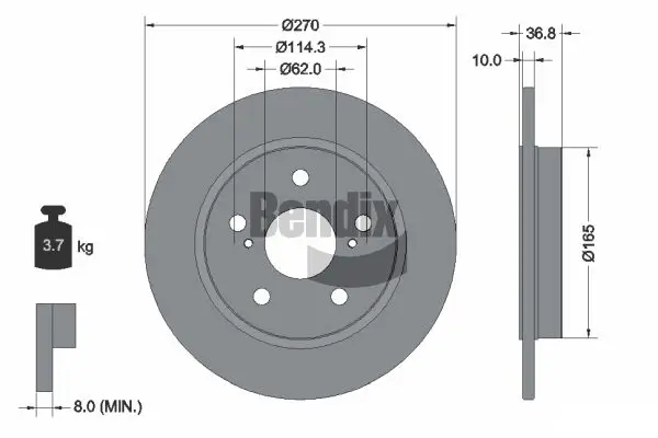 Bremsscheibe Hinterachse BENDIX Braking BDS1126