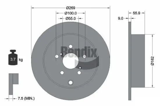 Bremsscheibe Hinterachse BENDIX Braking BDS1788 Bild Bremsscheibe Hinterachse BENDIX Braking BDS1788