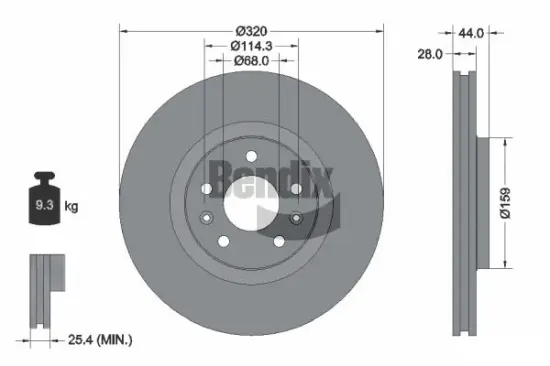 Bremsscheibe Vorderachse BENDIX Braking BDS1186 Bild Bremsscheibe Vorderachse BENDIX Braking BDS1186