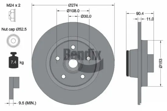 Bremsscheibe Hinterachse BENDIX Braking BDS1048 Bild Bremsscheibe Hinterachse BENDIX Braking BDS1048