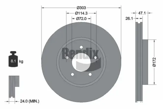 Bremsscheibe Vorderachse BENDIX Braking BDS1803 Bild Bremsscheibe Vorderachse BENDIX Braking BDS1803