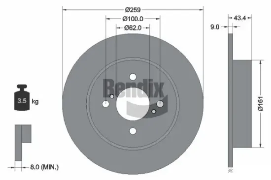 Bremsscheibe Hinterachse BENDIX Braking BDS2124 Bild Bremsscheibe Hinterachse BENDIX Braking BDS2124