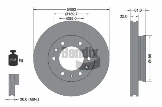 Bremsscheibe Vorderachse BENDIX Braking BDS1402 Bild Bremsscheibe Vorderachse BENDIX Braking BDS1402