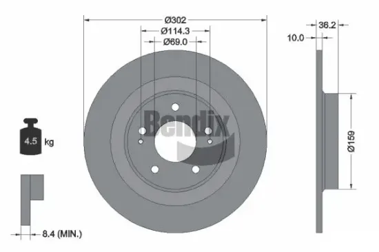 Bremsscheibe Hinterachse BENDIX Braking BDS1486 Bild Bremsscheibe Hinterachse BENDIX Braking BDS1486