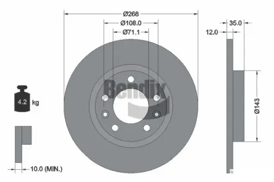 Bremsscheibe Hinterachse BENDIX Braking BDS1122 Bild Bremsscheibe Hinterachse BENDIX Braking BDS1122