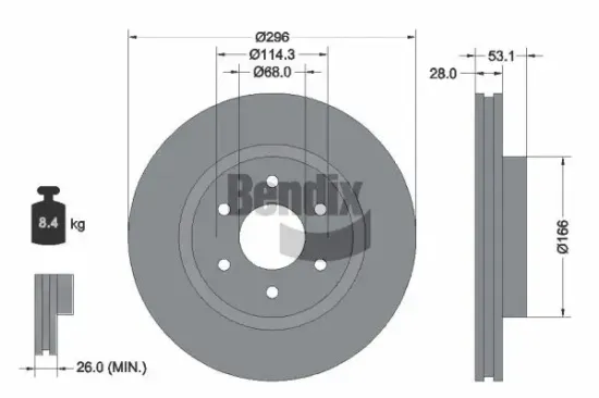 Bremsscheibe Vorderachse BENDIX Braking BDS1536 Bild Bremsscheibe Vorderachse BENDIX Braking BDS1536
