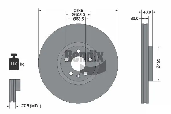 Bremsscheibe Vorderachse BENDIX Braking BDS1553HC