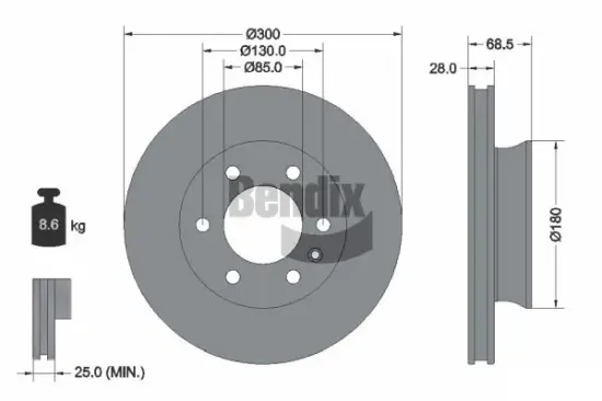 Bremsscheibe Vorderachse BENDIX Braking BDS1585 Bild Bremsscheibe Vorderachse BENDIX Braking BDS1585