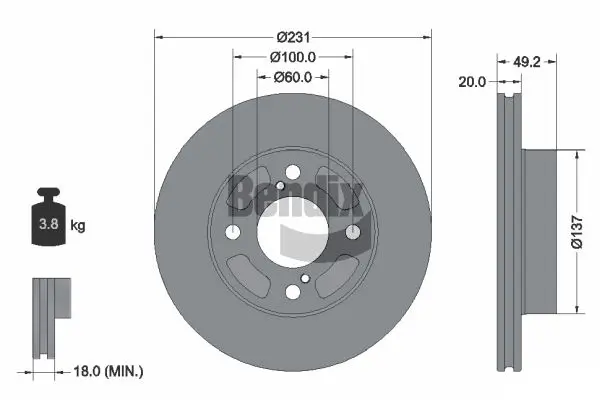 Bremsscheibe Vorderachse BENDIX Braking BDS2175
