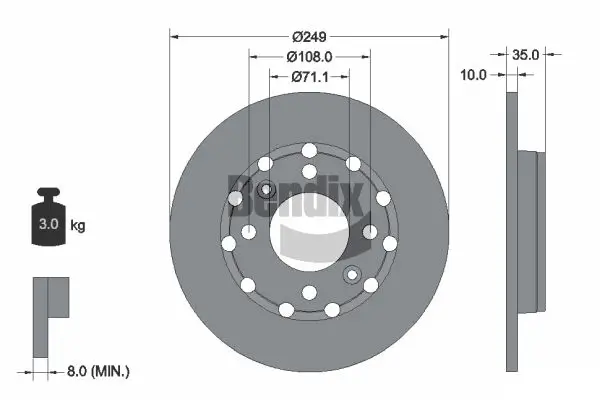 Bremsscheibe Hinterachse BENDIX Braking BDS2254