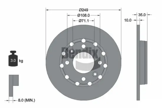 Bremsscheibe Hinterachse BENDIX Braking BDS2254 Bild Bremsscheibe Hinterachse BENDIX Braking BDS2254