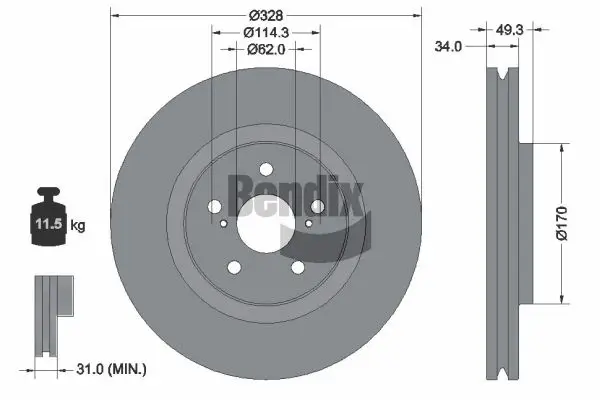 Bremsscheibe Vorderachse BENDIX Braking BDS2349HC
