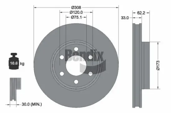 Bremsscheibe Vorderachse BENDIX Braking BDS2359 Bild Bremsscheibe Vorderachse BENDIX Braking BDS2359