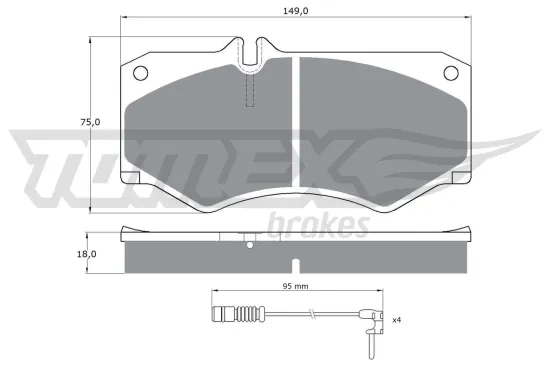 Bremsbelagsatz, Scheibenbremse Vorderachse TOMEX Brakes TX 10-202 Bild Bremsbelagsatz, Scheibenbremse Vorderachse TOMEX Brakes TX 10-202