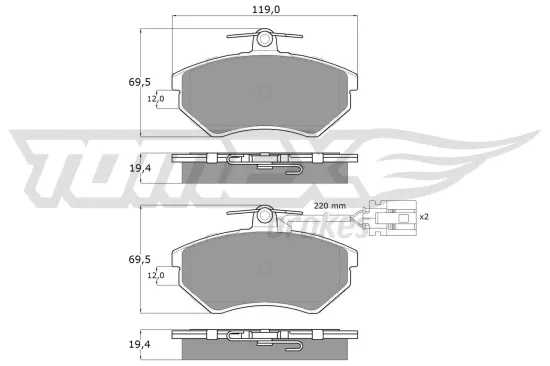 Bremsbelagsatz, Scheibenbremse Vorderachse TOMEX Brakes TX 12-04 Bild Bremsbelagsatz, Scheibenbremse Vorderachse TOMEX Brakes TX 12-04