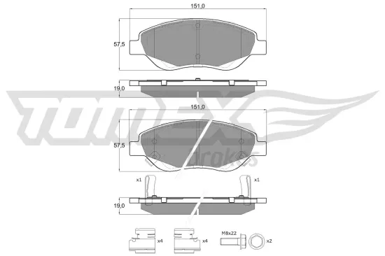 Bremsbelagsatz, Scheibenbremse Vorderachse TOMEX Brakes TX 12-501 Bild Bremsbelagsatz, Scheibenbremse Vorderachse TOMEX Brakes TX 12-501