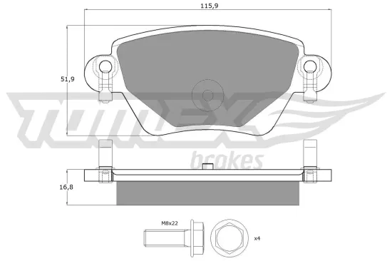 Bremsbelagsatz, Scheibenbremse Hinterachse TOMEX Brakes TX 12-59 Bild Bremsbelagsatz, Scheibenbremse Hinterachse TOMEX Brakes TX 12-59
