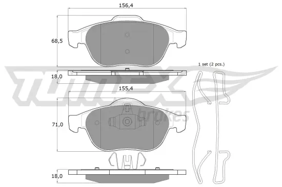 Bremsbelagsatz, Scheibenbremse Vorderachse TOMEX Brakes TX 13-50 Bild Bremsbelagsatz, Scheibenbremse Vorderachse TOMEX Brakes TX 13-50