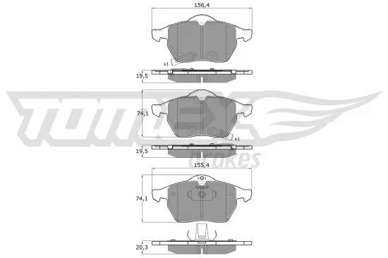 Bremsbelagsatz, Scheibenbremse Vorderachse TOMEX Brakes TX 13-57 Bild Bremsbelagsatz, Scheibenbremse Vorderachse TOMEX Brakes TX 13-57