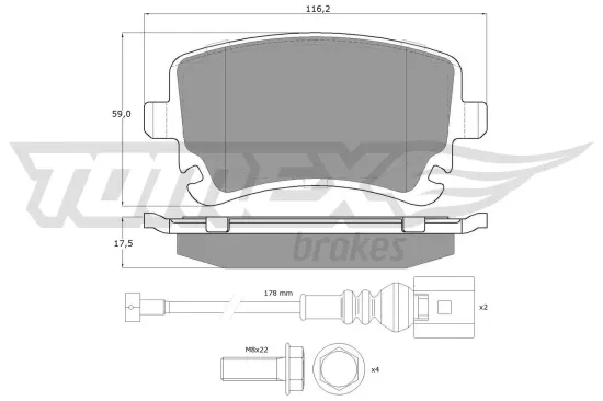 Bremsbelagsatz, Scheibenbremse Hinterachse TOMEX Brakes TX 13-96 Bild Bremsbelagsatz, Scheibenbremse Hinterachse TOMEX Brakes TX 13-96