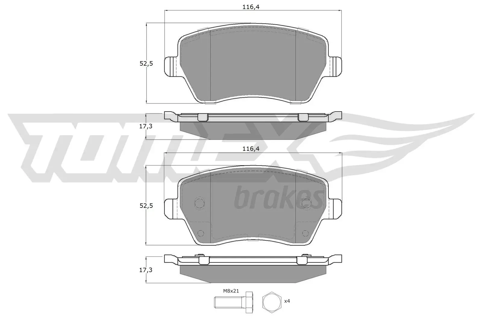 Bremsbelagsatz, Scheibenbremse Vorderachse TOMEX Brakes TX 14-16