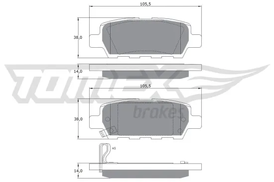 Bremsbelagsatz, Scheibenbremse Hinterachse TOMEX Brakes TX 14-21 Bild Bremsbelagsatz, Scheibenbremse Hinterachse TOMEX Brakes TX 14-21