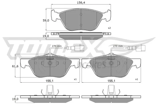 Bremsbelagsatz, Scheibenbremse Vorderachse TOMEX Brakes TX 15-05 Bild Bremsbelagsatz, Scheibenbremse Vorderachse TOMEX Brakes TX 15-05