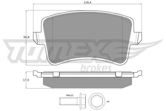 Bremsbelagsatz, Scheibenbremse Hinterachse TOMEX Brakes TX 15-81 Bild Bremsbelagsatz, Scheibenbremse Hinterachse TOMEX Brakes TX 15-81