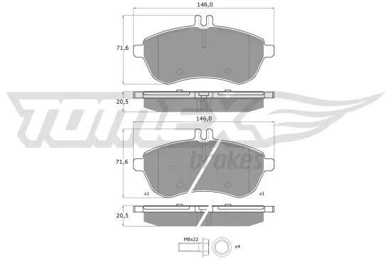 Bremsbelagsatz, Scheibenbremse Vorderachse TOMEX Brakes TX 16-02 Bild Bremsbelagsatz, Scheibenbremse Vorderachse TOMEX Brakes TX 16-02