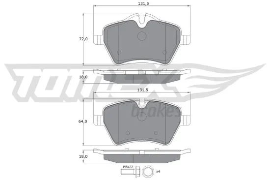 Bremsbelagsatz, Scheibenbremse Vorderachse TOMEX Brakes TX 16-04 Bild Bremsbelagsatz, Scheibenbremse Vorderachse TOMEX Brakes TX 16-04