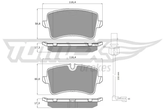 Bremsbelagsatz, Scheibenbremse Hinterachse TOMEX Brakes TX 16-82 Bild Bremsbelagsatz, Scheibenbremse Hinterachse TOMEX Brakes TX 16-82
